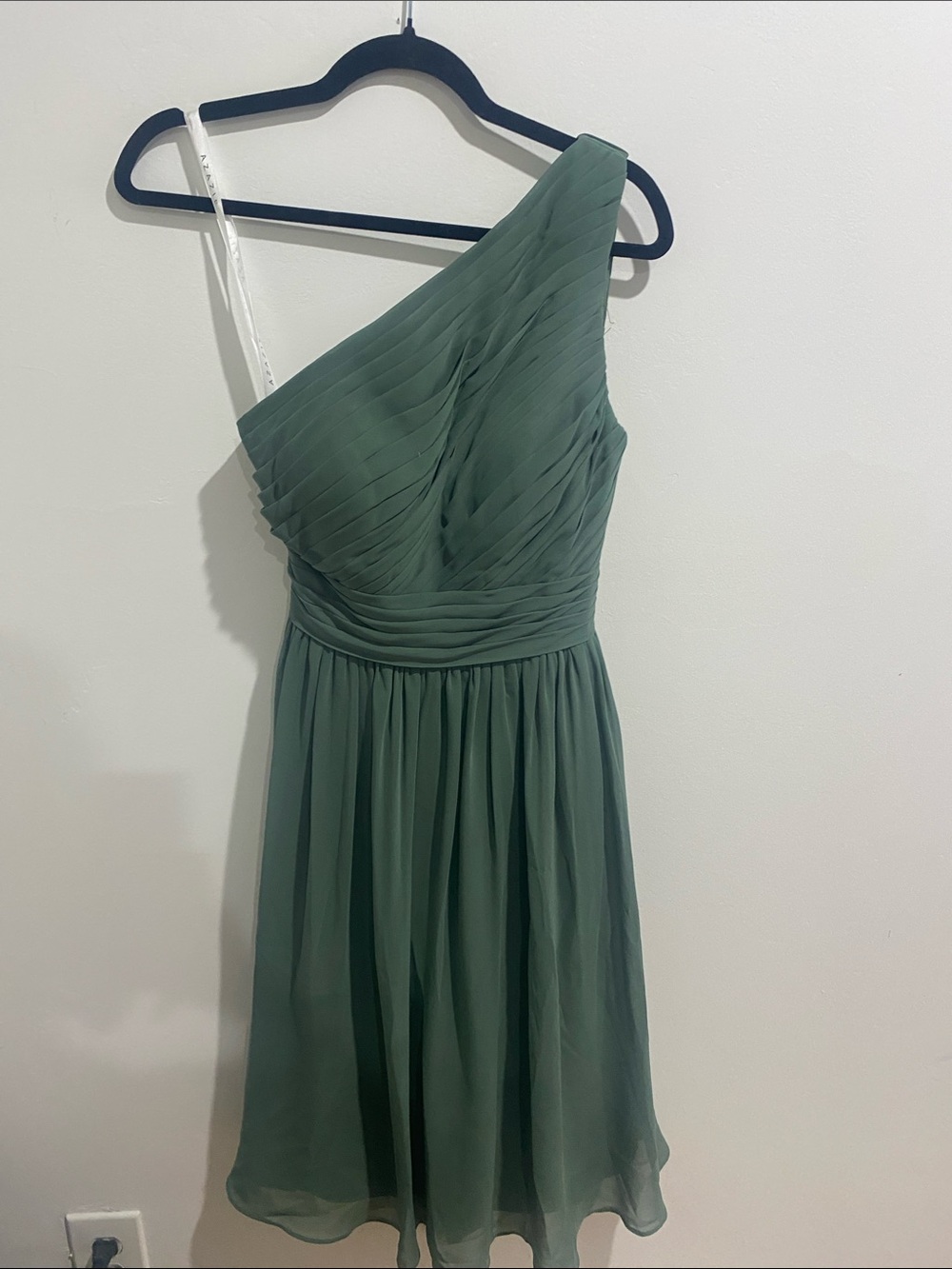 Azazie One-Shoulder Chiffon Dress in Eucalyptus